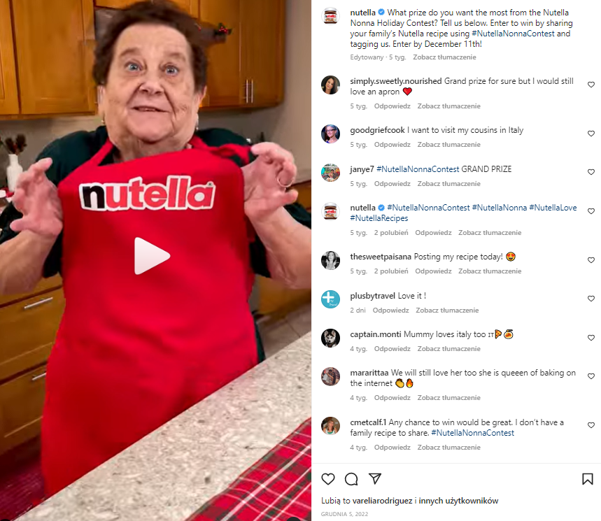  85-letnia influencerka w kampanii Nutella