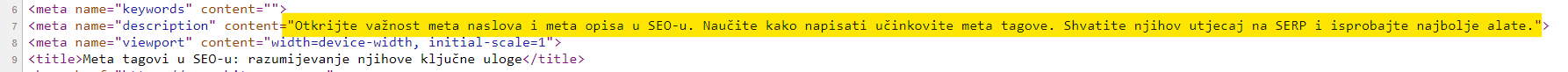 Meta opis u HTML tagu