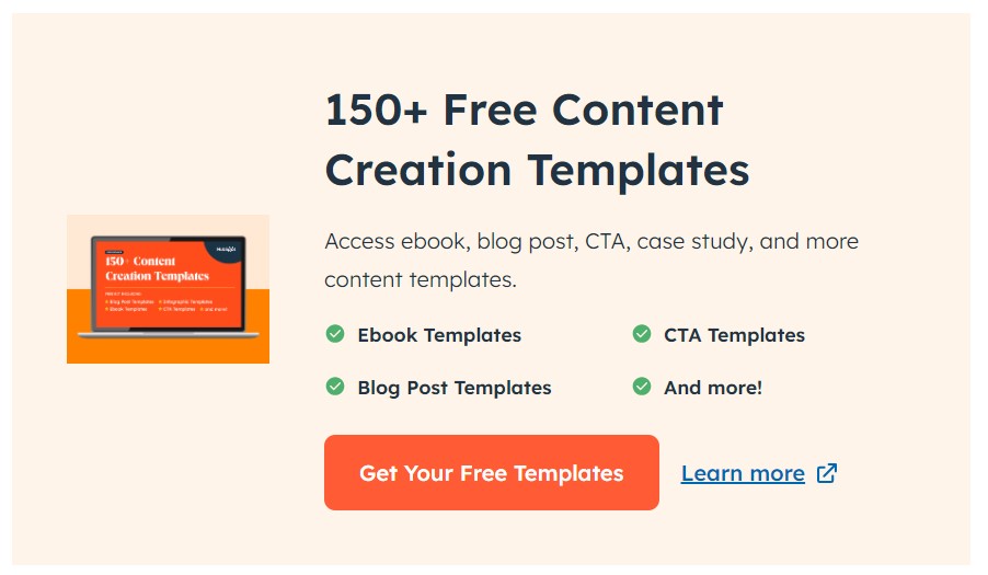 Grafika zachęcająca do pobrania darmowych szablonów na stronie Hubspot.