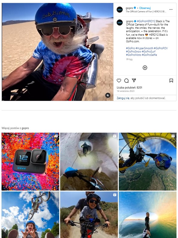 Przykład wykorzystania user generated content na Instagramie GoPro