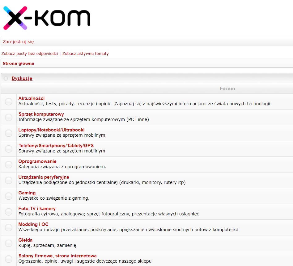 Przykład forum przy sklepie x-kom.pl.